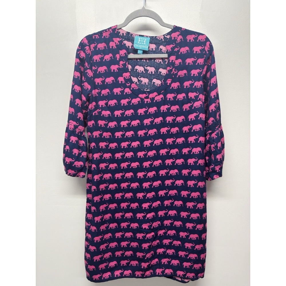 Escapada 3/4 Sleeve Charleston Tunic‎ Dress Elephant Blue And Pink Large #42
